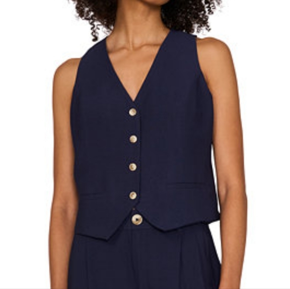 NWOT 1STATE Buisness Casual Office Old Money Navy Blue Button-Up Vest Small XS - Picture 2 of 4